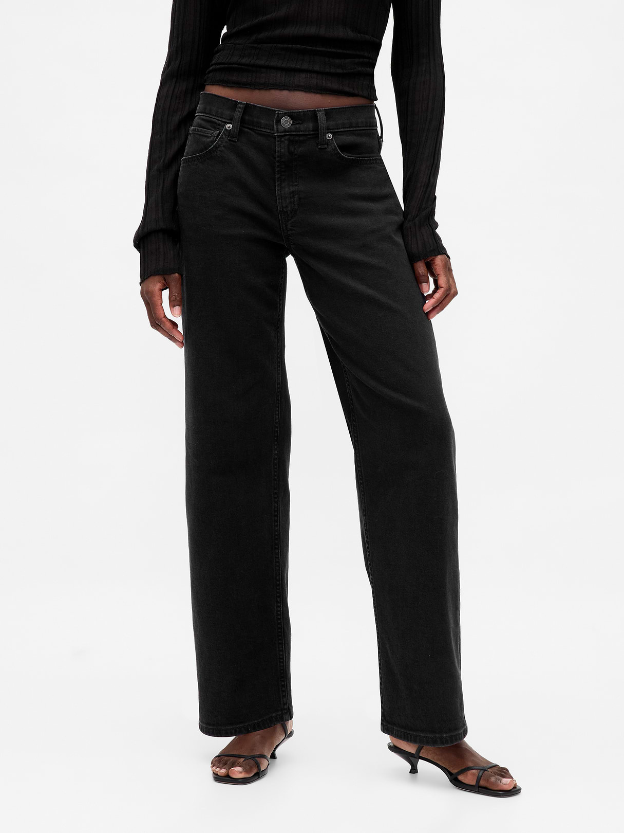 Low Rise Lace-Up '90s Loose Jeans - Black