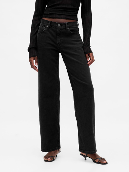 Low Rise Lace-Up '90s Loose Jeans - Black