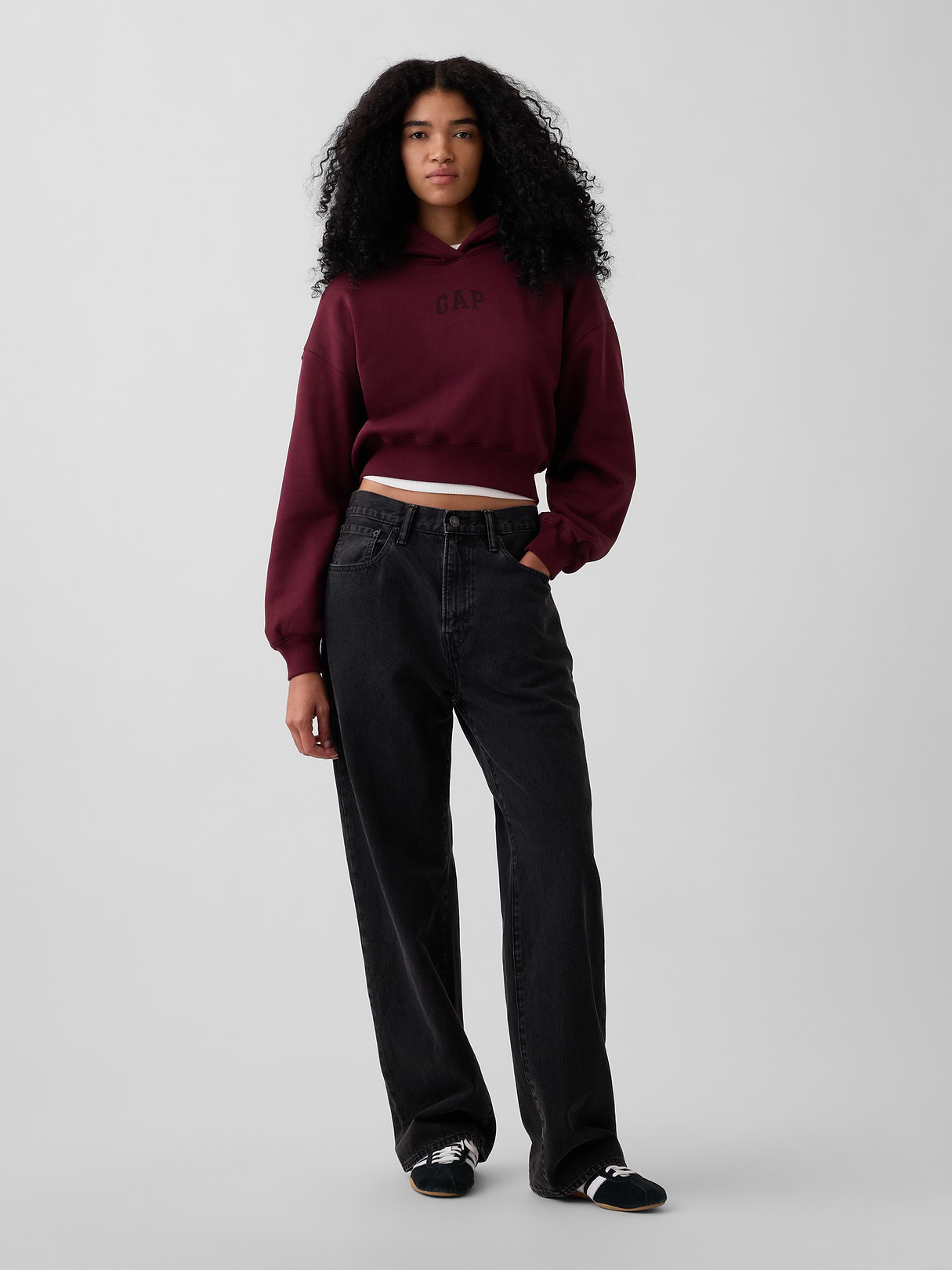 VintageSoft Crop Logo Hoodie - Purple burgundy
