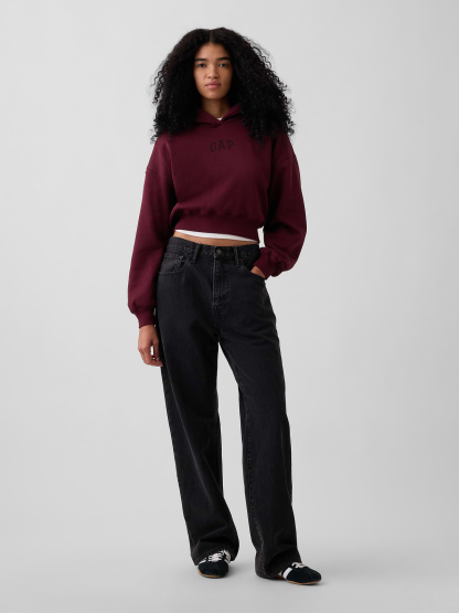 VintageSoft Crop Logo Hoodie - Purple burgundy