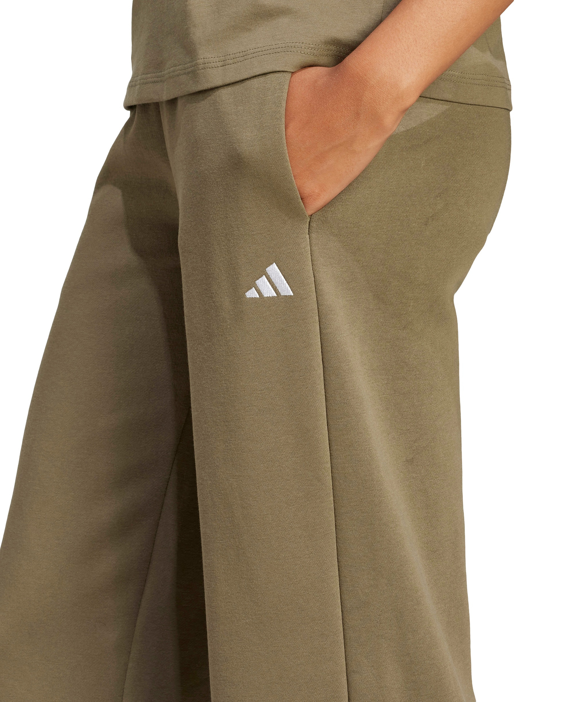 adidas Women's Essentials Small Logo Feel Cozy Open Hem Pants - Olive Strata/White