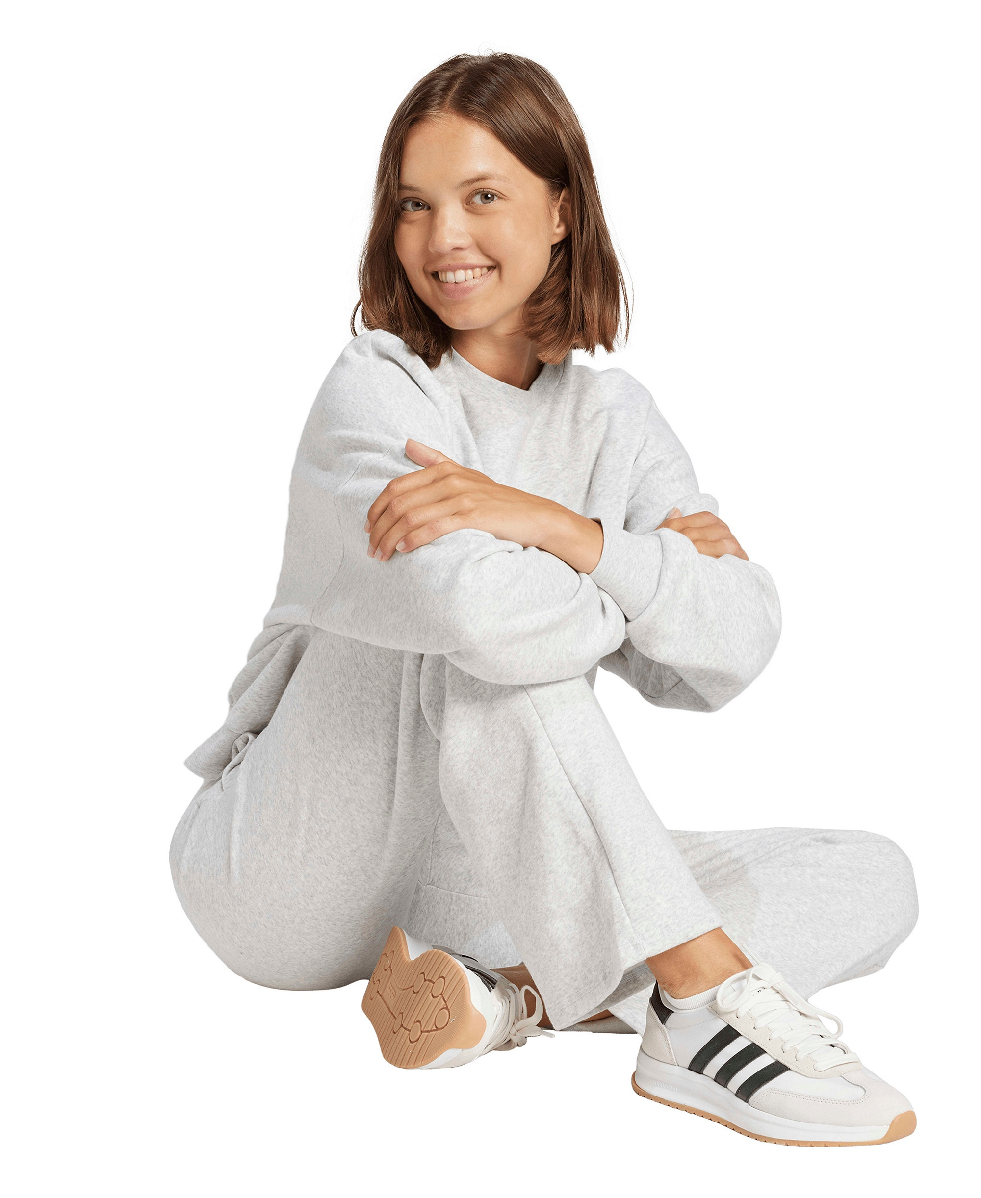 adidas Women's Essentials Small Logo Feel Cozy Open Hem Pants - Light Grey Heather/white