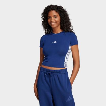 Women's adidas Essentials 3-Stripes Slim Baby T-Shirt - Dark Blue/White - view 1