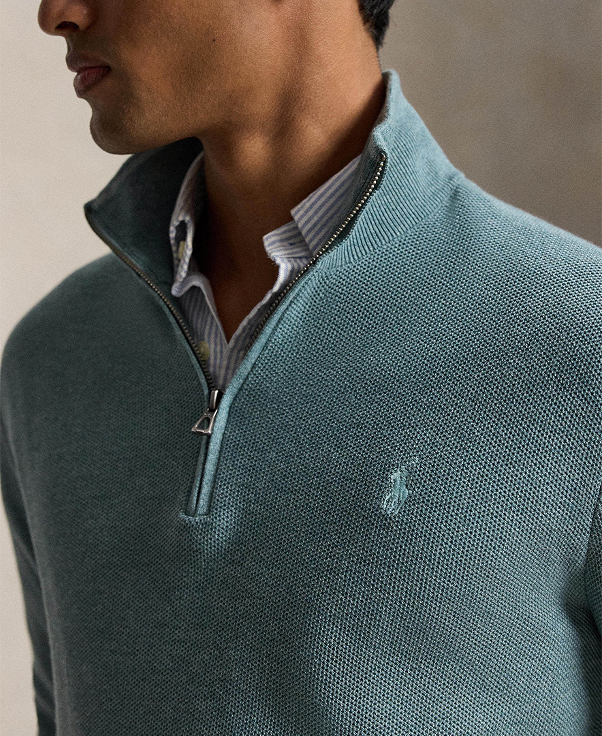 Polo Ralph Lauren Men's Mesh-Knit Cotton Quarter-Zip Sweater - Turquoise Jay Heather