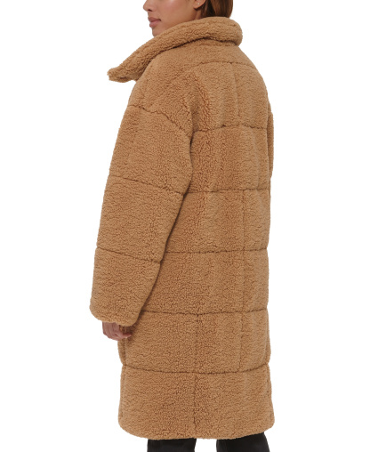 Levi's Women's Long Sherpa Snap-Closure Teddy Coat - Chestnut
