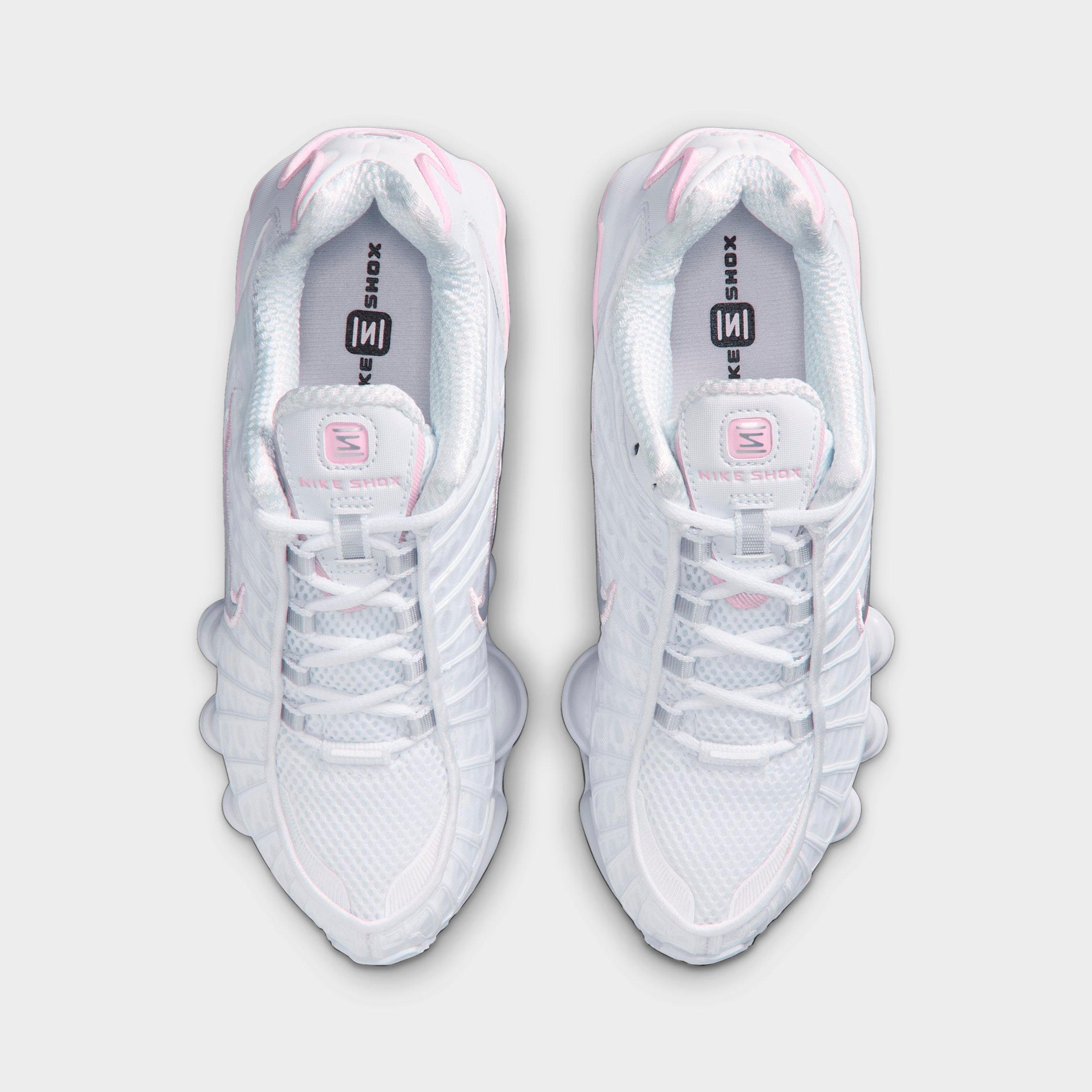 Big Kids' Nithtke Shox TL Casual Shoes - White/Pink Foam/Metallic Silver - Top view