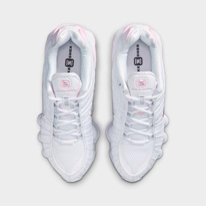 Big Kids' Nithtke Shox TL Casual Shoes - White/Pink Foam/Metallic Silver - Top view