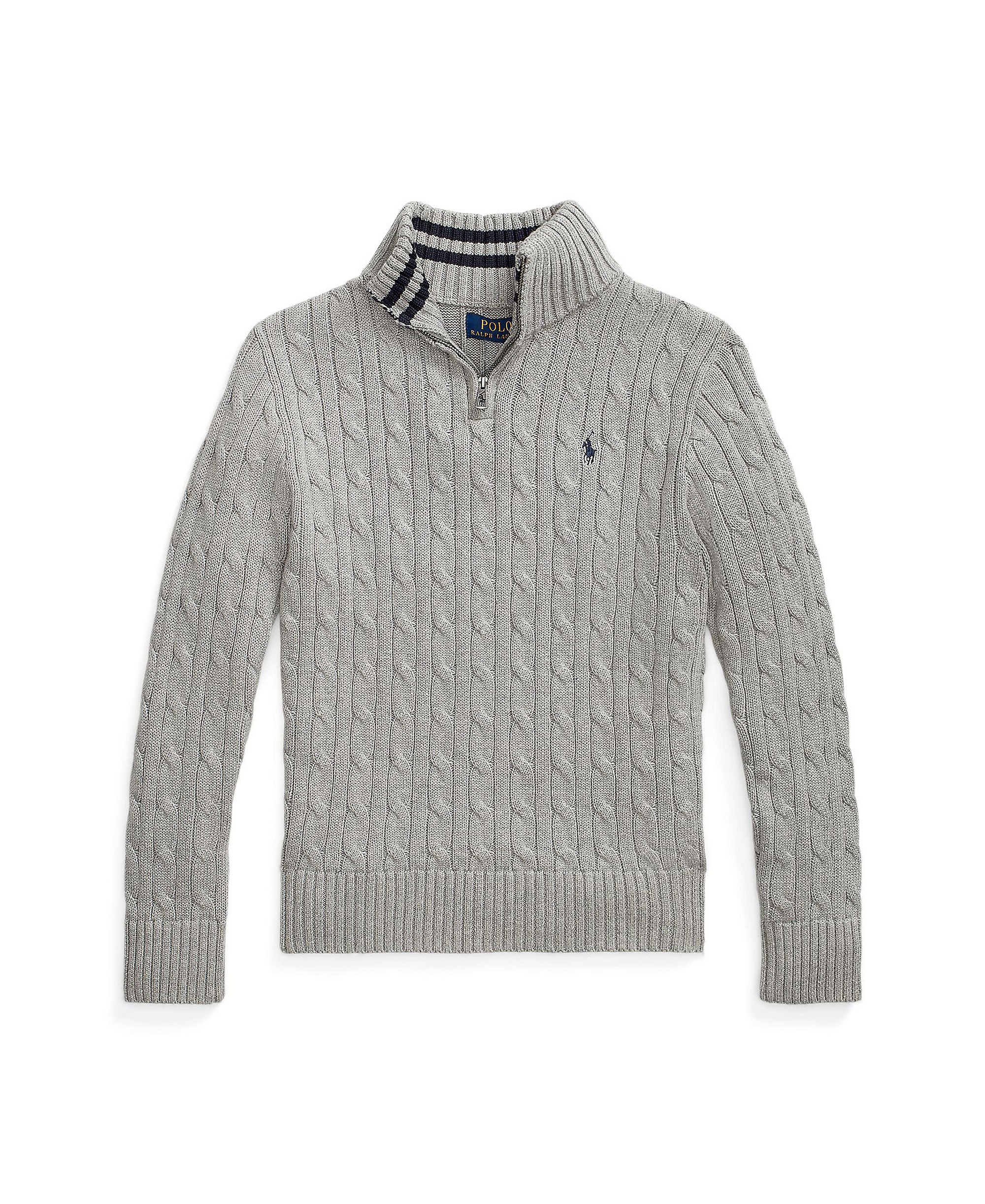 Polo Ralph Lauren Big Boys Cable-Knit Cotton Quarter-Zip Sweater - Andover Heather