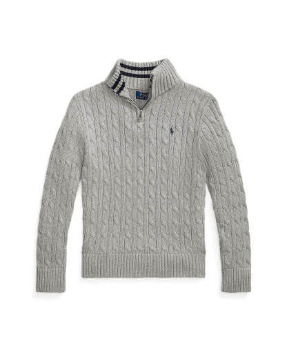 Polo Ralph Lauren Big Boys Cable-Knit Cotton Quarter-Zip Sweater - Andover Heather