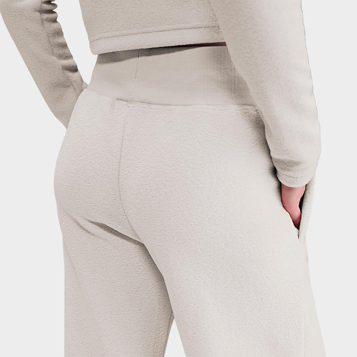 Women's Nithtke Sportswear Phoenix Fleece Plush High Wide-Leg Cozy Fleece Pants - Light Bone/Sail