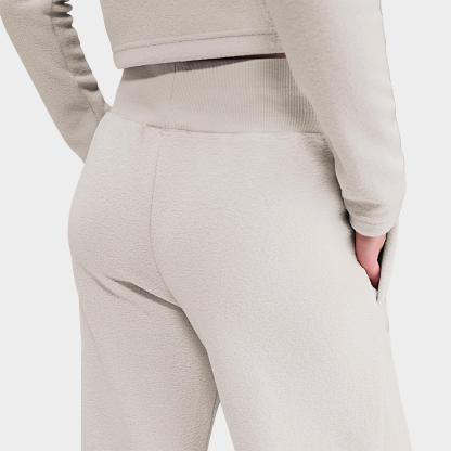 Women's Nithtke Sportswear Phoenix Fleece Plush High Wide-Leg Cozy Fleece Pants - Light Bone/Sail