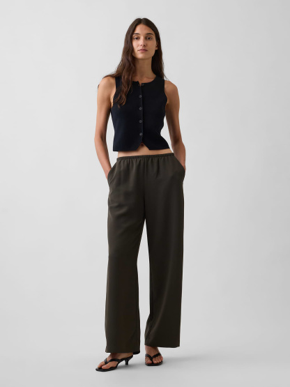 Easy Wide-Leg Pants - Deep woods green