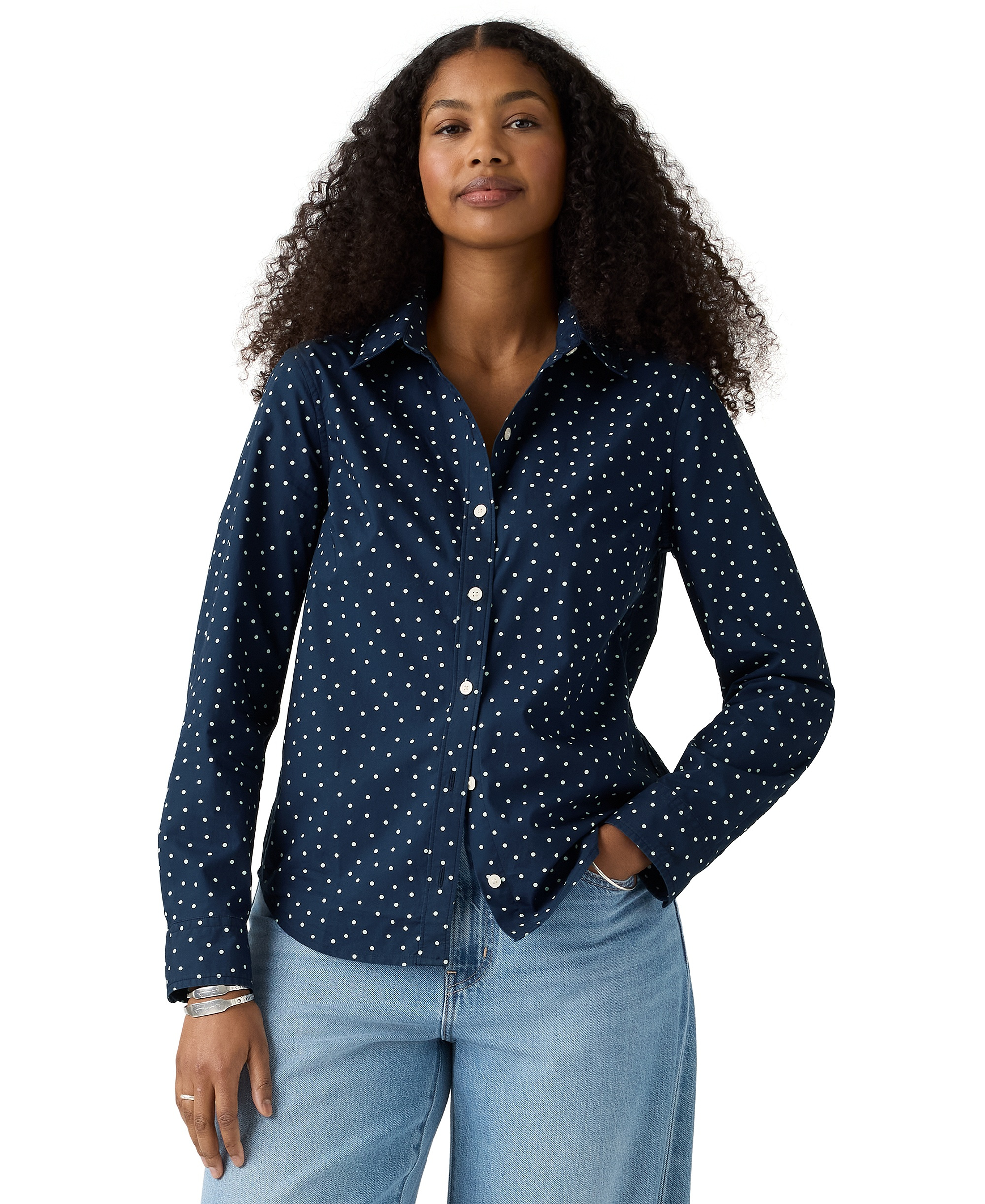 Levi's Women's Carlile Classic Poplin Long-Sleeve Shirt - Inga Dot Navy Blazer