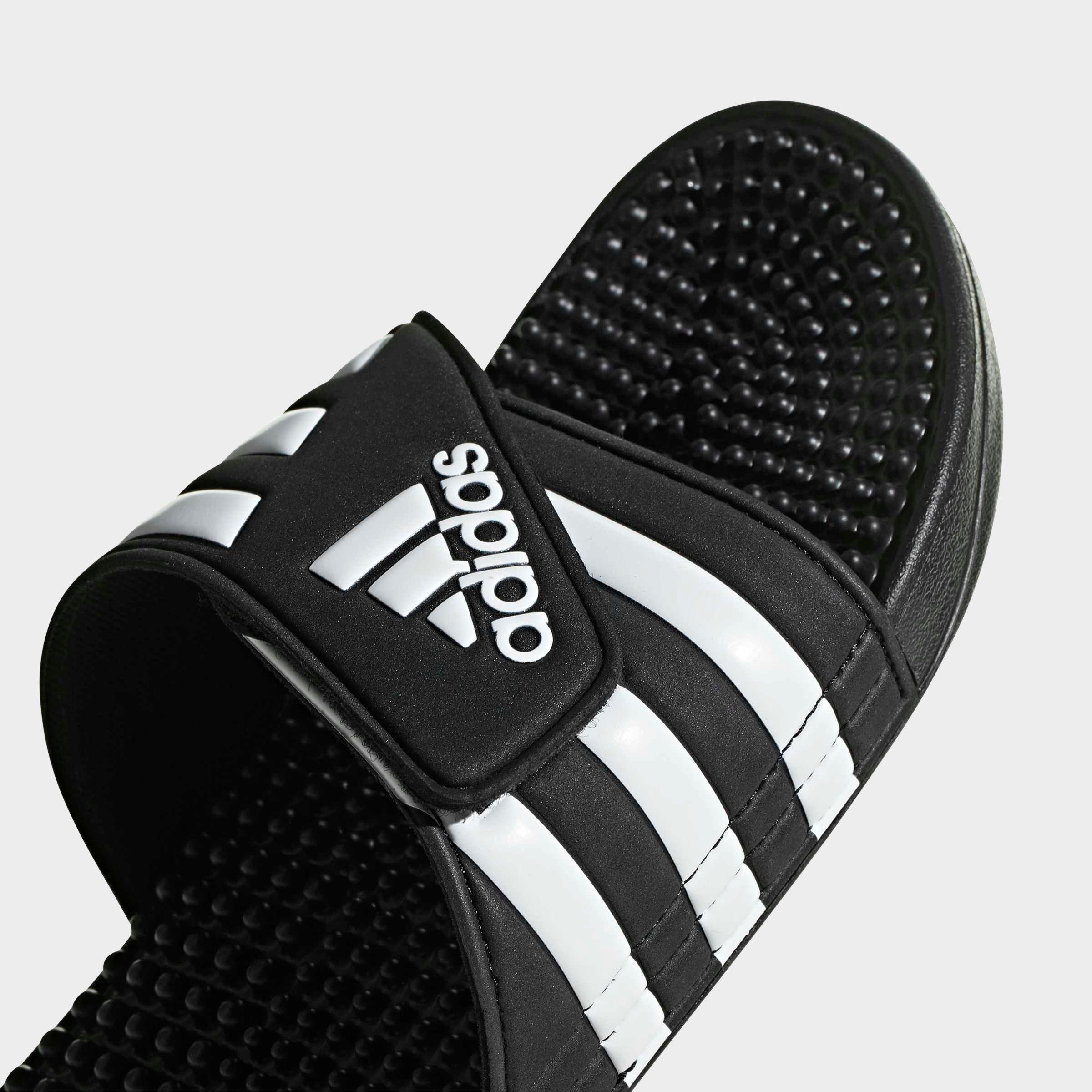 Men's adidas Adissage Slide Sandals - Black/White/Black - Detail shot