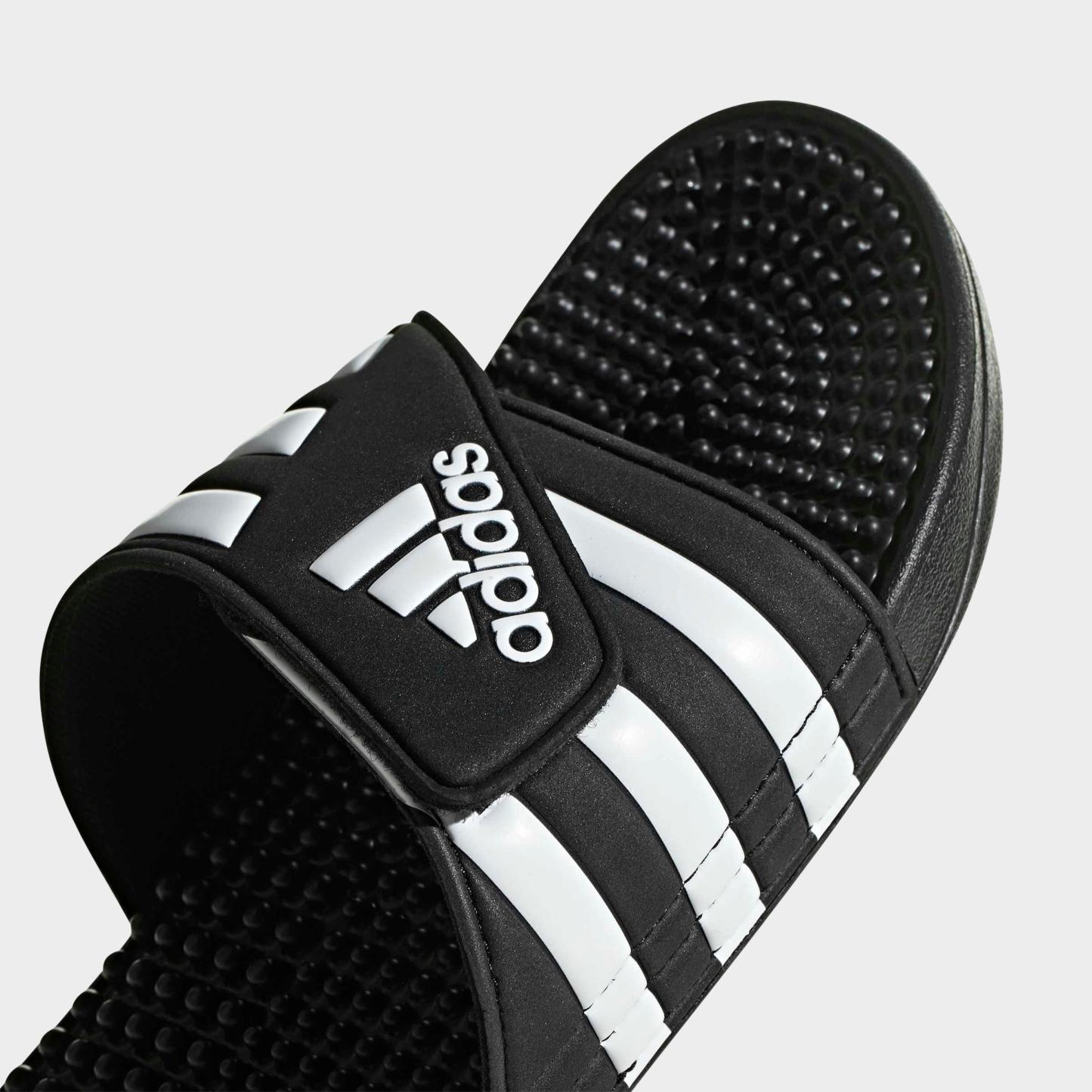 Men's adidas Adissage Slide Sandals - Black/White/Black - Detail shot
