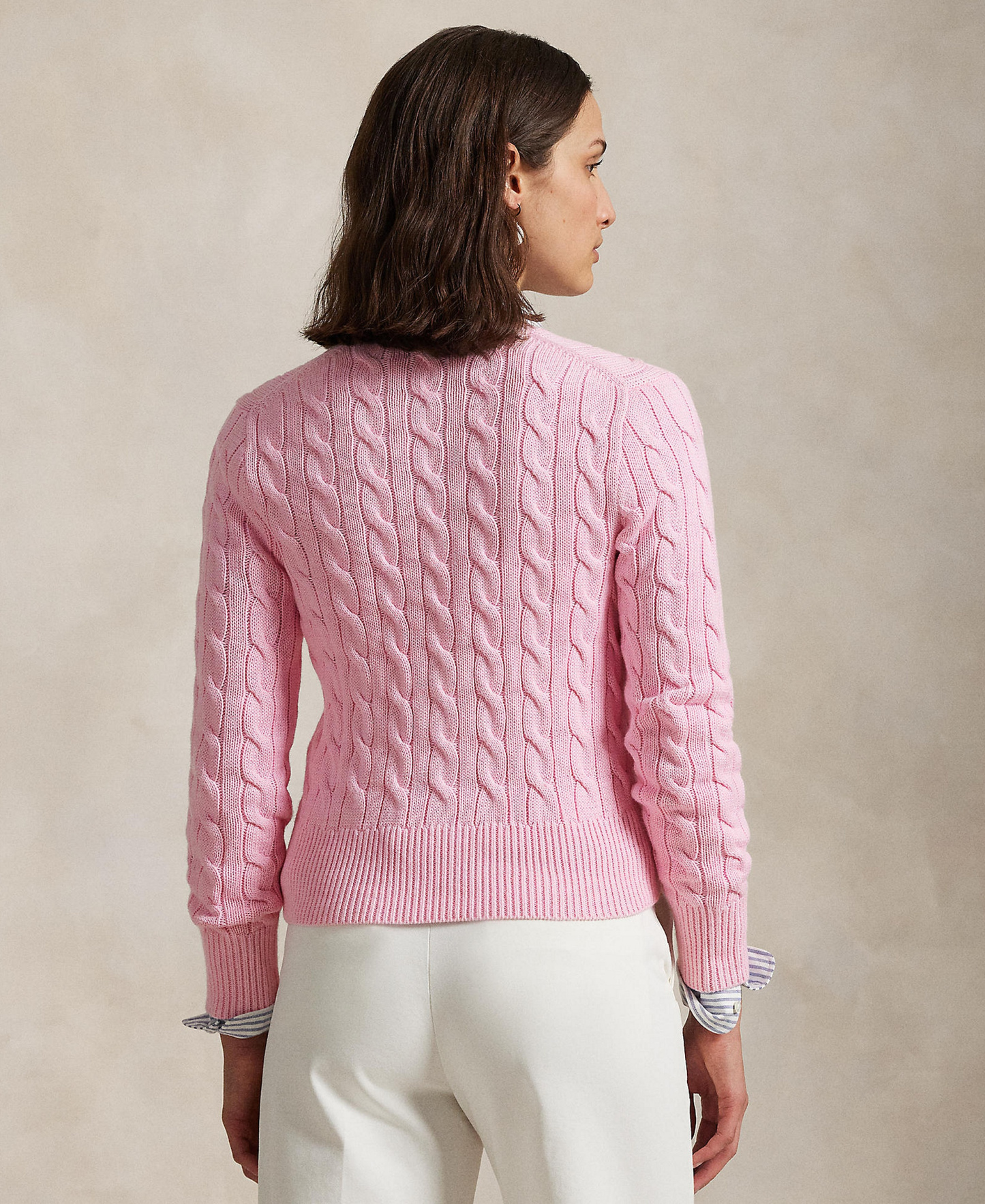 Polo Ralph Lauren Women's Cable-Knit Cotton Crewneck Cardigan Sweater - Carmel Pink