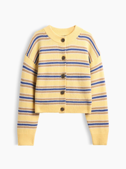 CashSoft Oversized Chunky Cardigan - Yellow & blue stripe