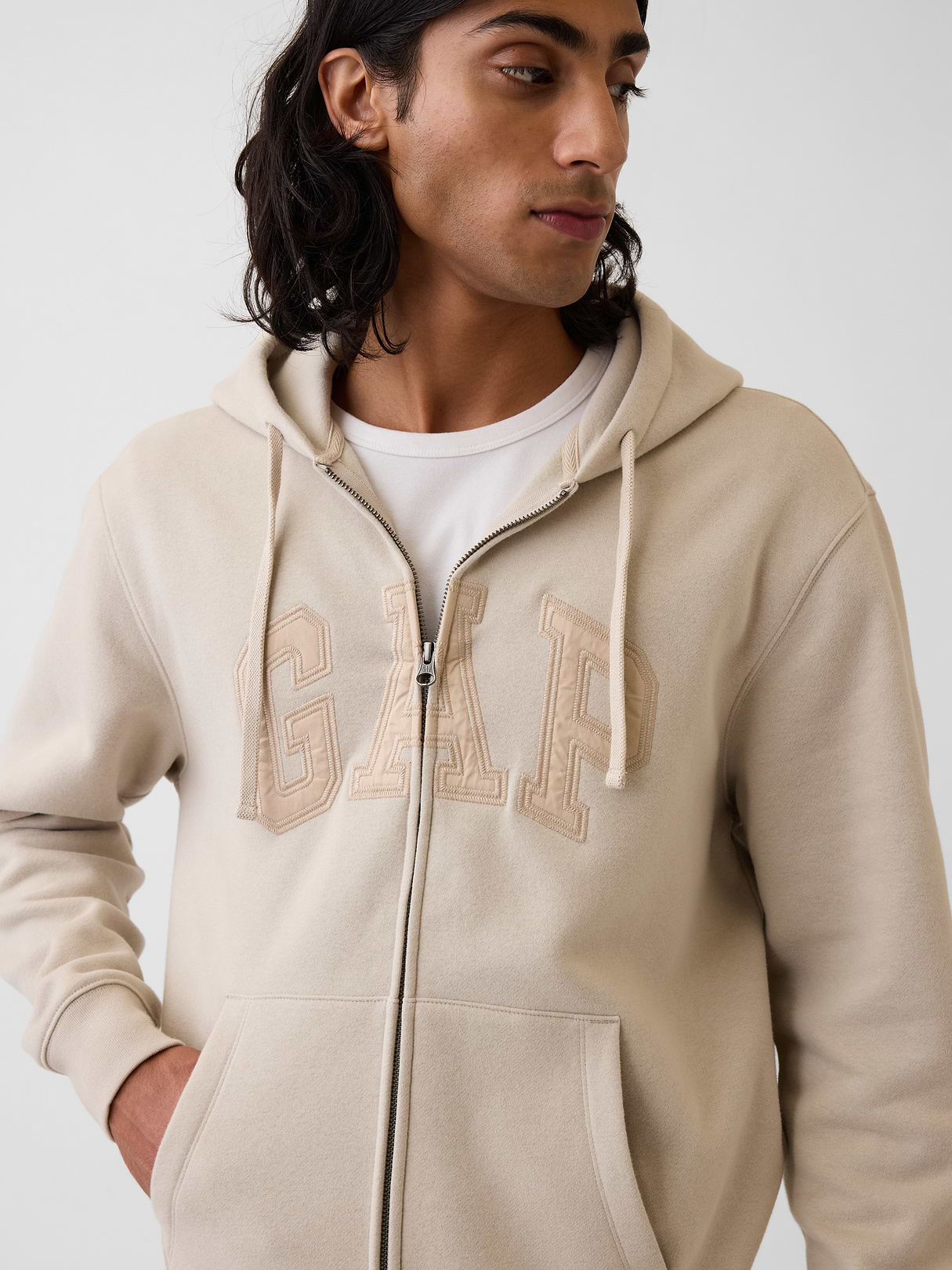 Adult VintageSoft Arch Logo Zip Hoodie - Moonstone beige