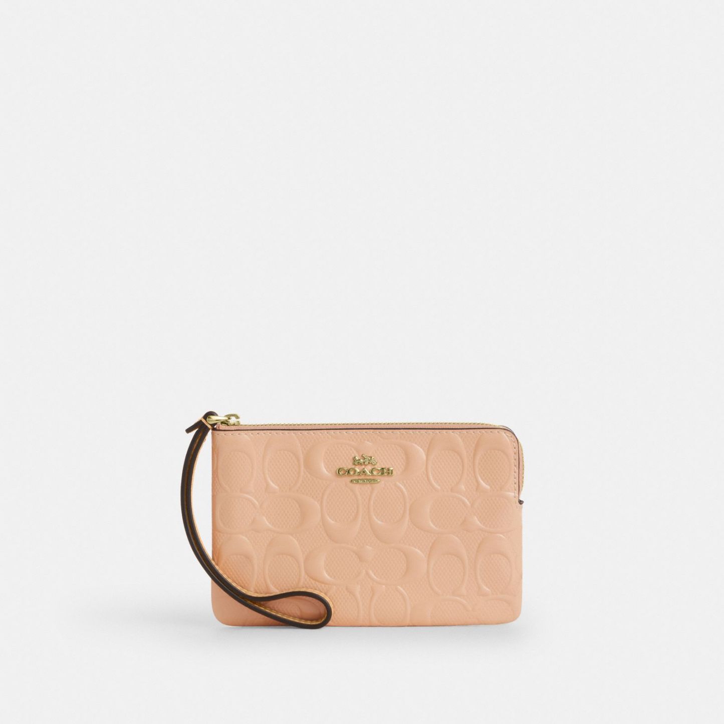 Corner Zip Wristlet In Signature Leather With Charm - Gold/Faded Blush