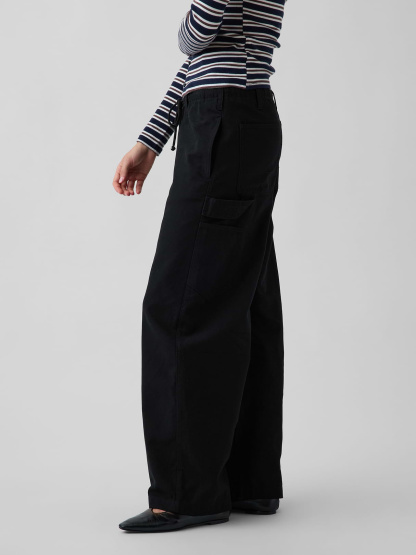 Canvas Easy Baggy Barrel Cargo Pants - Black