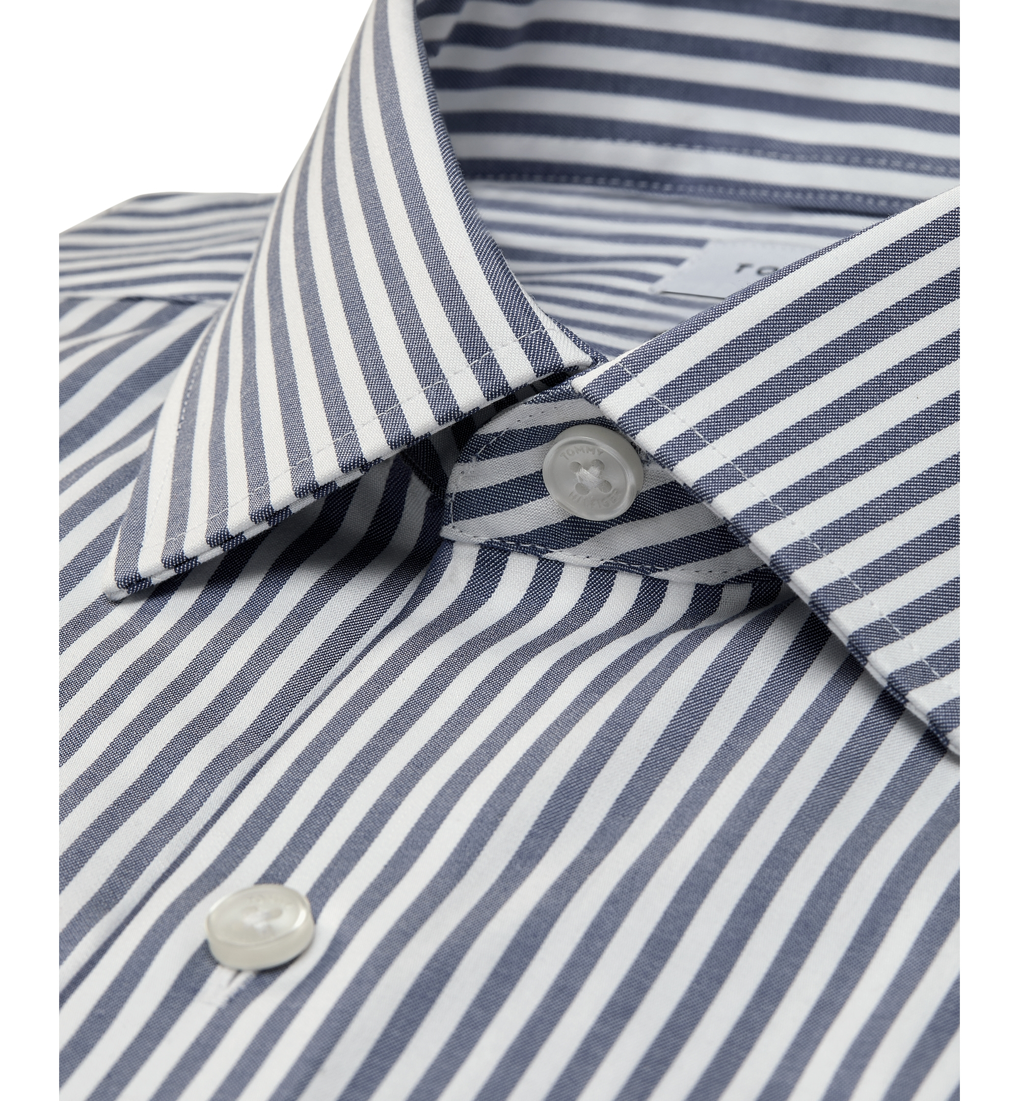 Tommy Hilfiger Men's Slim-Fit Cotton Twill Rounded Cuffs Dress Shirt - Blue Stripe