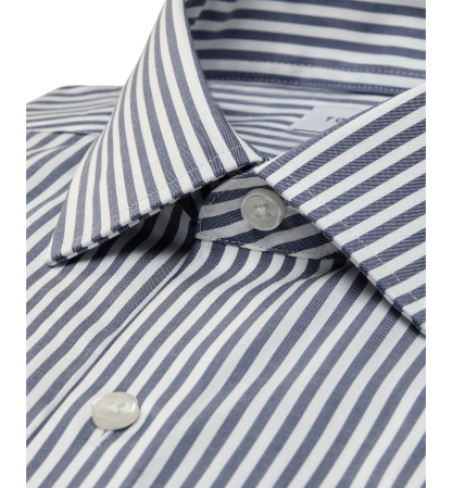 Tommy Hilfiger Men's Slim-Fit Cotton Twill Rounded Cuffs Dress Shirt - Blue Stripe