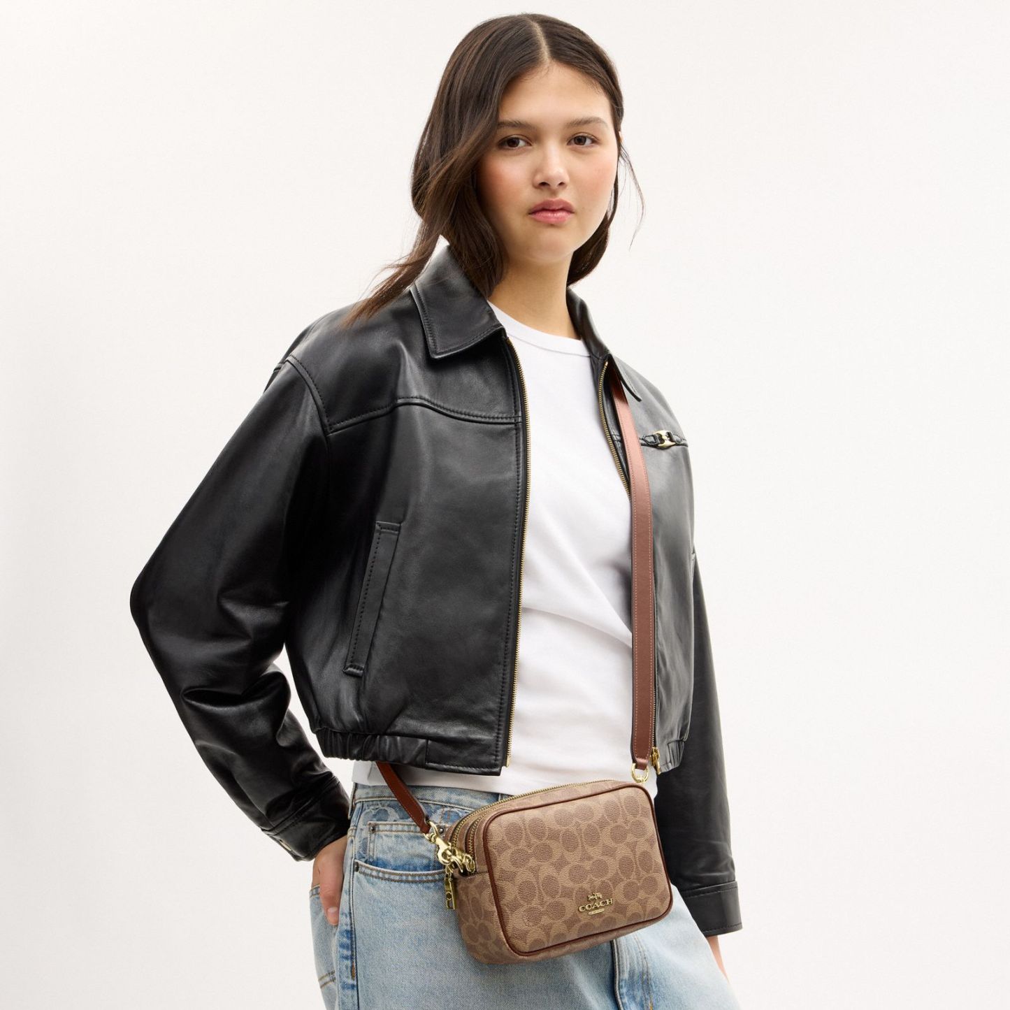 Mini Carey Crossbody Bag In Signature Canvas - Gold/Tan/Brown - view 10