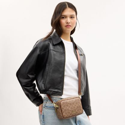 Mini Carey Crossbody Bag In Signature Canvas - Gold/Tan/Brown - view 10