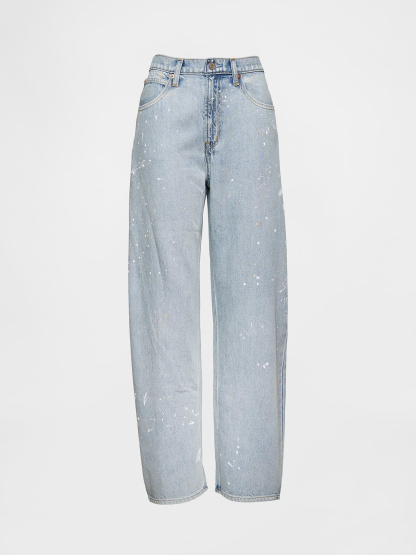 High Rise Barrel Jeans - Splattered light wash