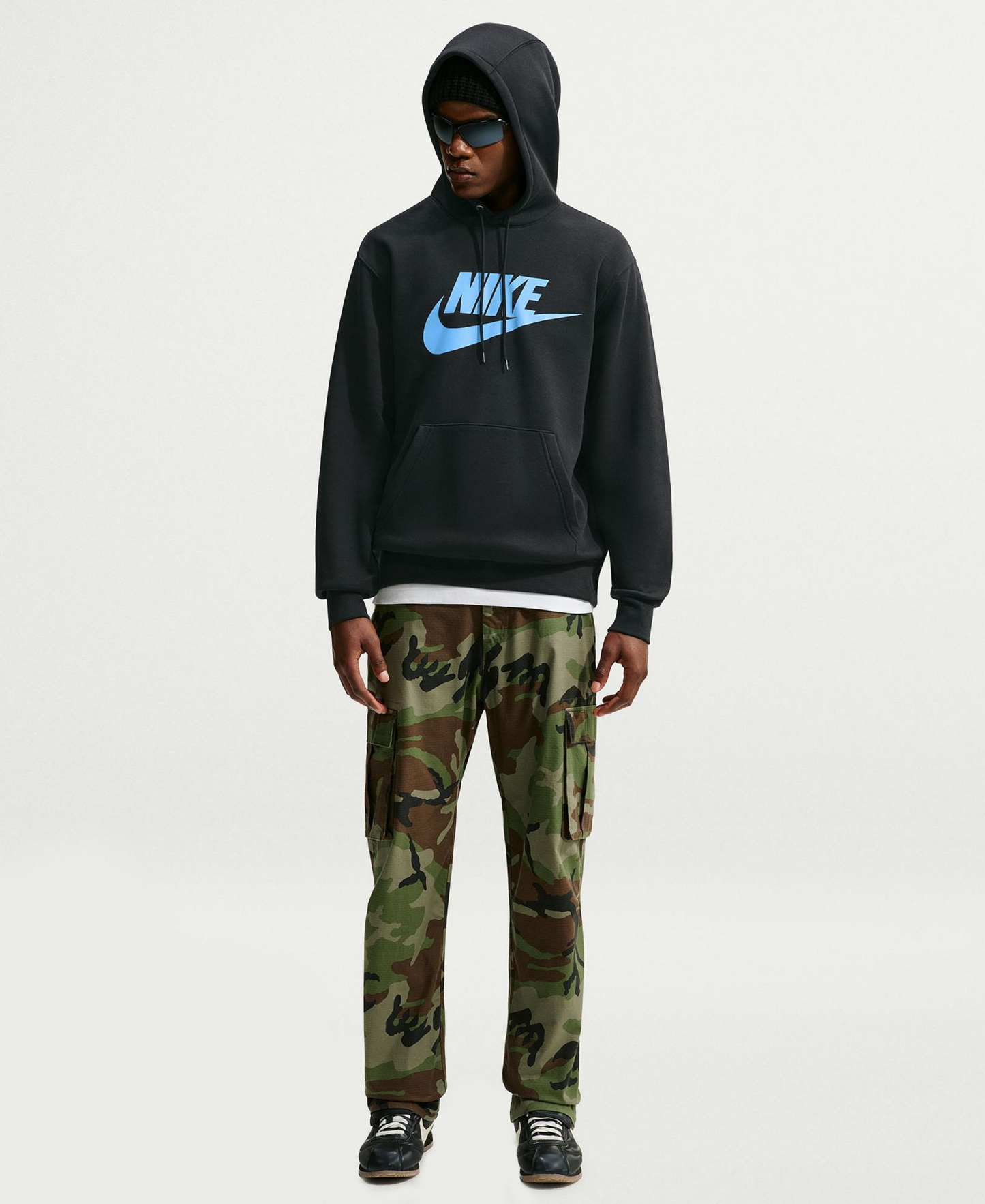 Nike Men's Club Fleece Standard-Fit Logo-Print Hoodie - Black/Football Blue