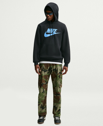 Nike Men's Club Fleece Standard-Fit Logo-Print Hoodie - Black/Football Blue