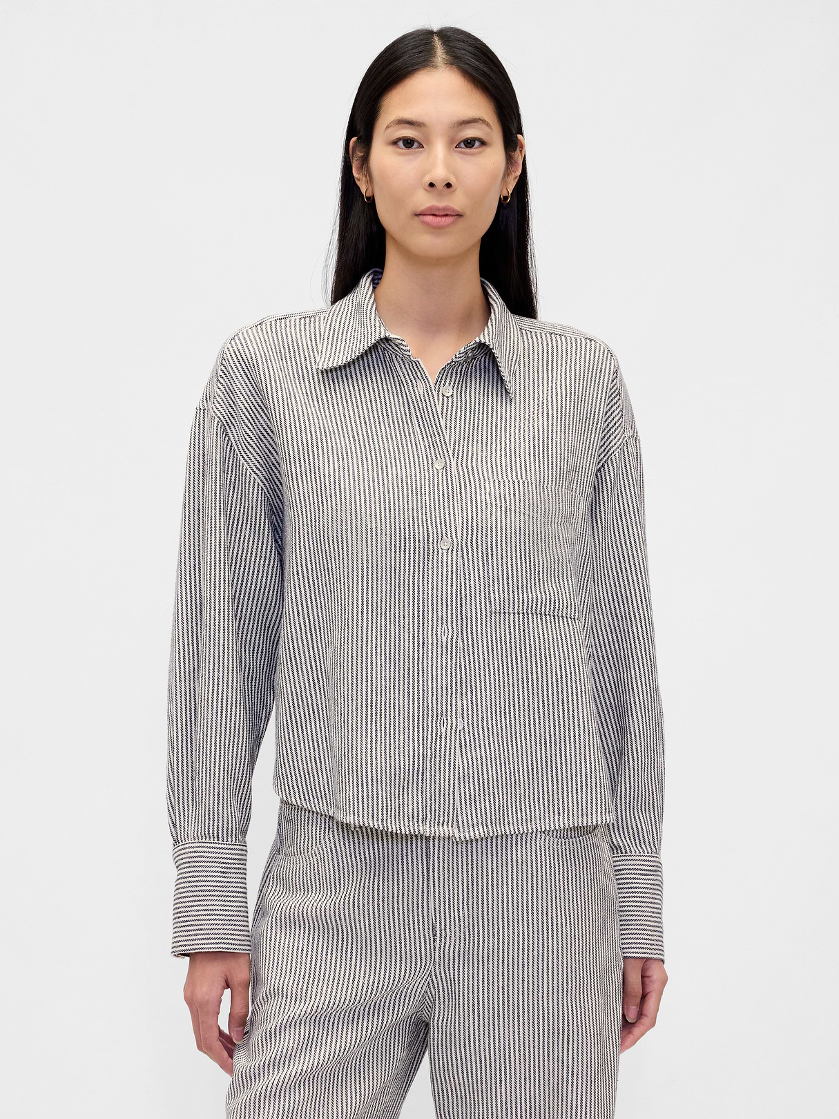 Linen-Cotton Oversized Shirt - Blue stripe