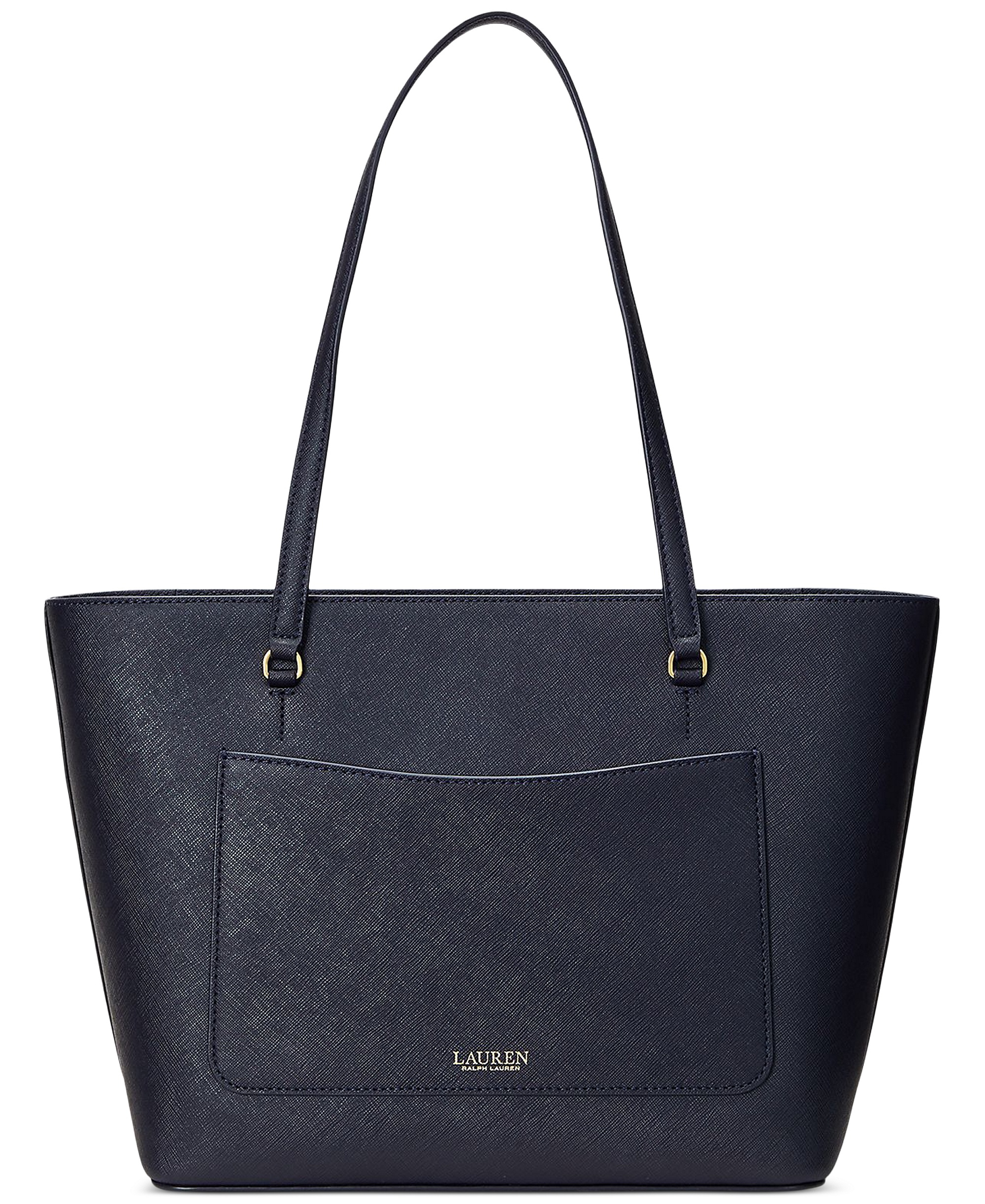 Lauren Ralph Lauren Crosshatch Leather Karly Medium Shopper Tote Handbag - Navy