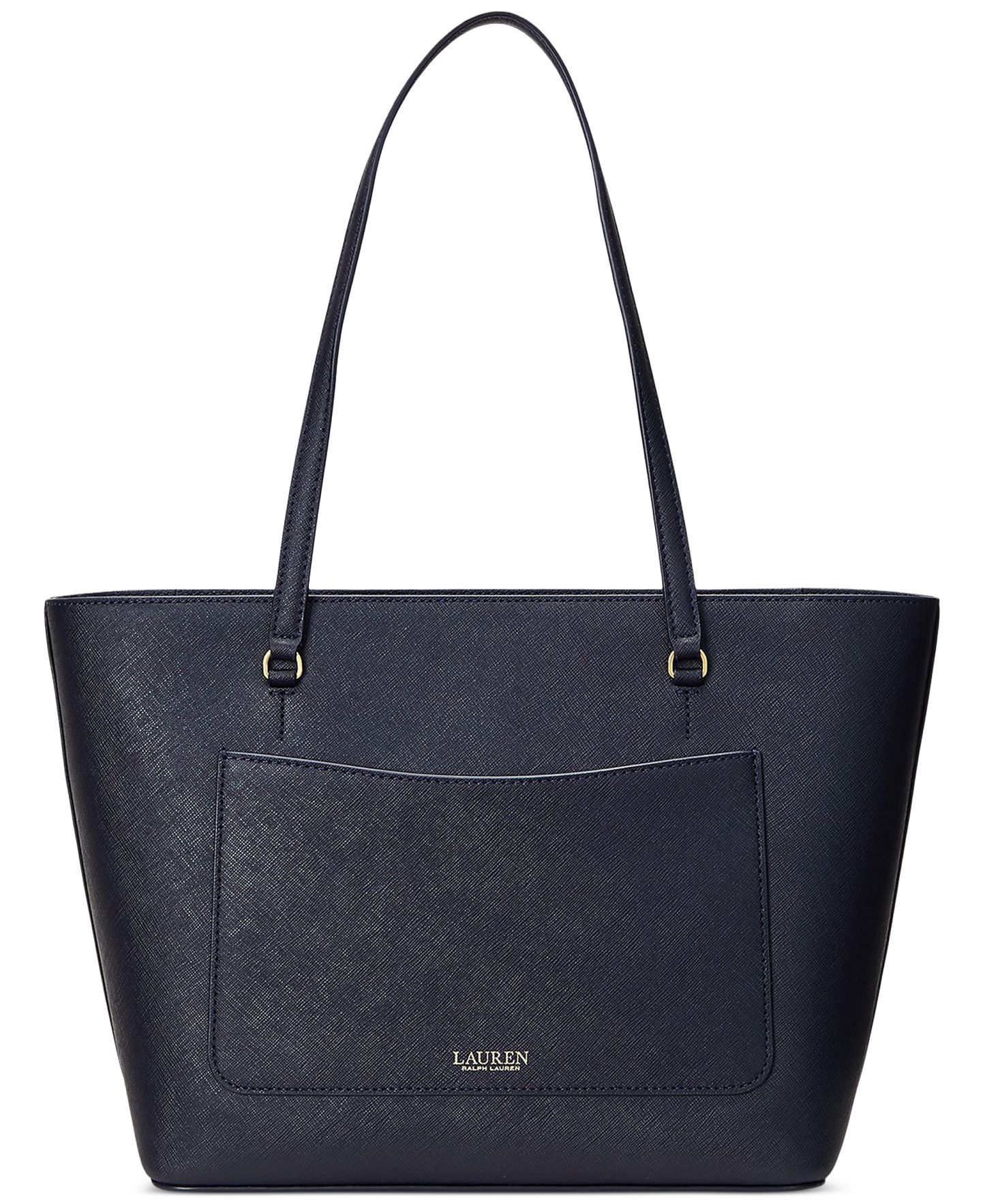 Lauren Ralph Lauren Crosshatch Leather Karly Medium Shopper Tote Handbag - Navy