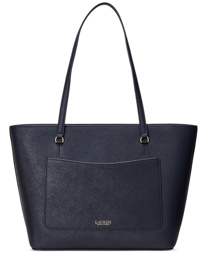 Lauren Ralph Lauren Crosshatch Leather Karly Medium Shopper Tote Handbag - Navy