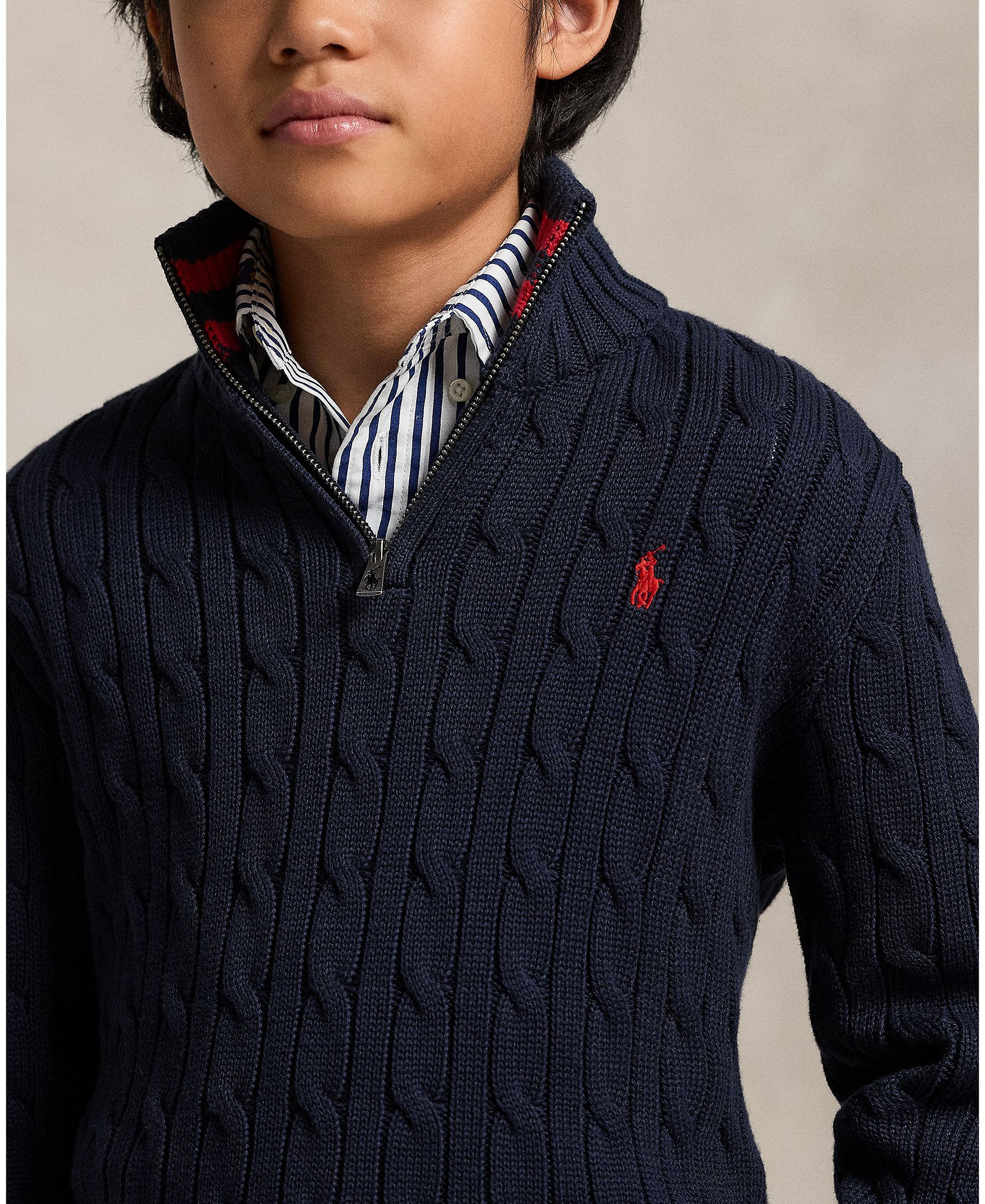 Polo Ralph Lauren Big Boys Cable-Knit Cotton Quarter-Zip Sweater - Navy