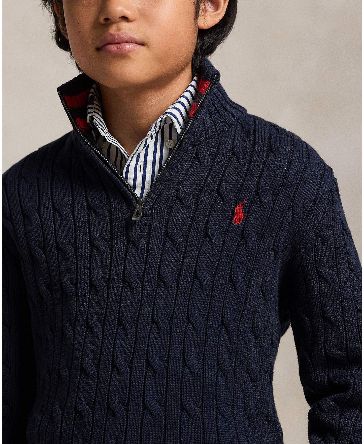 Polo Ralph Lauren Big Boys Cable-Knit Cotton Quarter-Zip Sweater - Navy