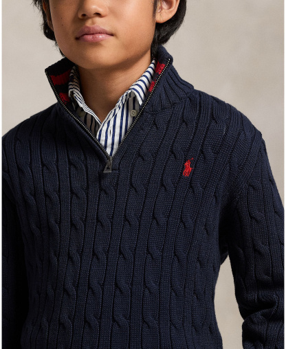 Polo Ralph Lauren Big Boys Cable-Knit Cotton Quarter-Zip Sweater - Navy