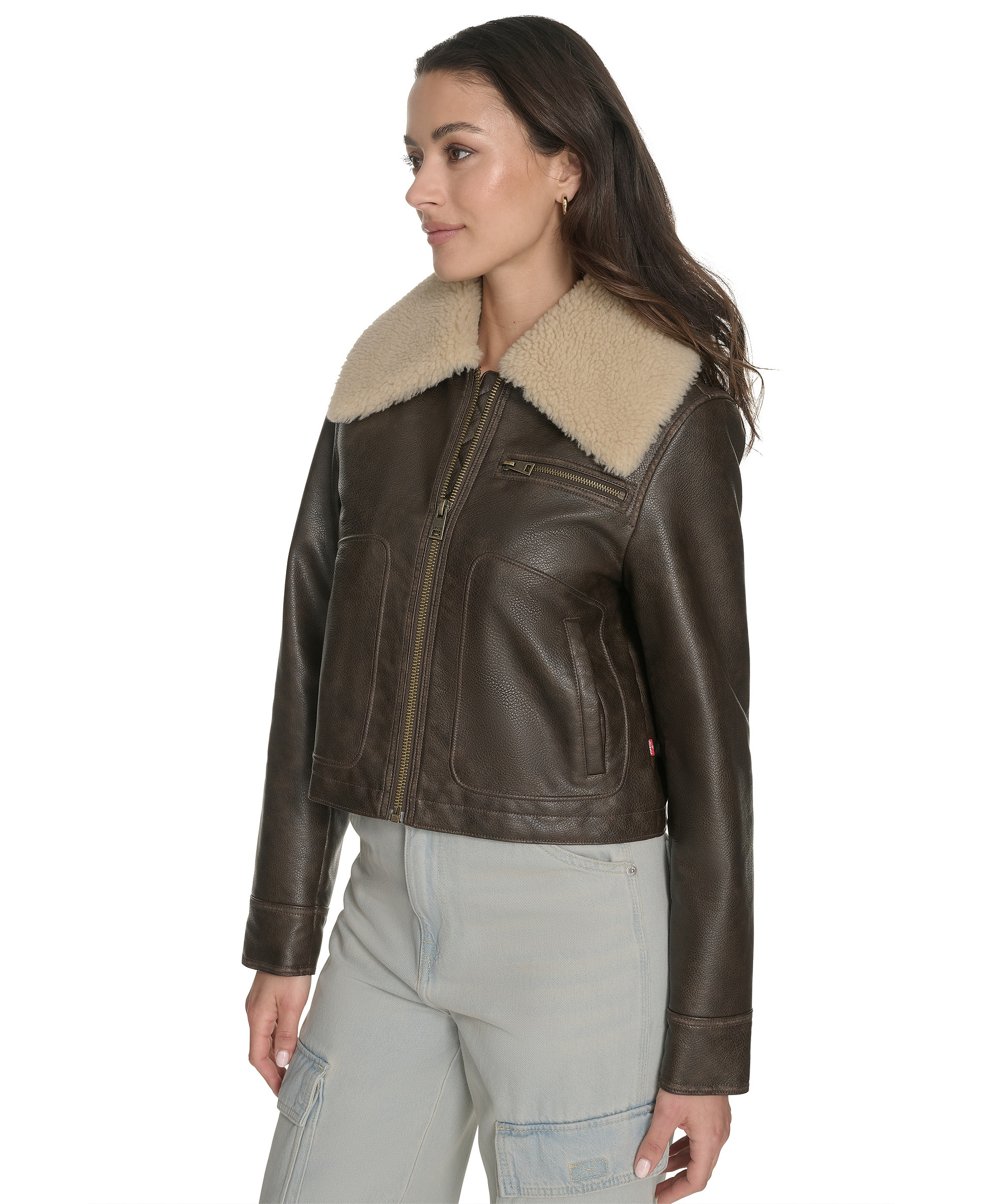 Levi's Women's Regular Faux Leather Aviator Jacket - Brown