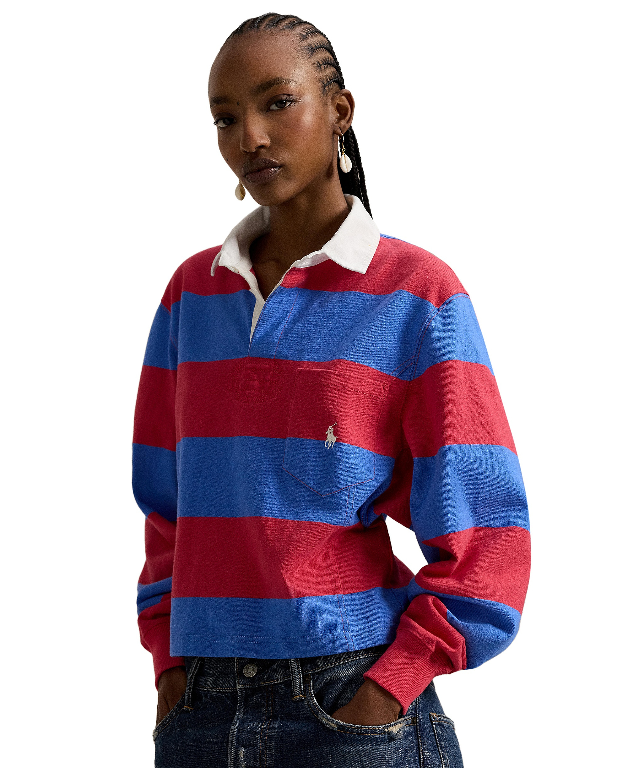 Polo Ralph Lauren Women's Wide Stripe Rugby Shirt - Red/Blue