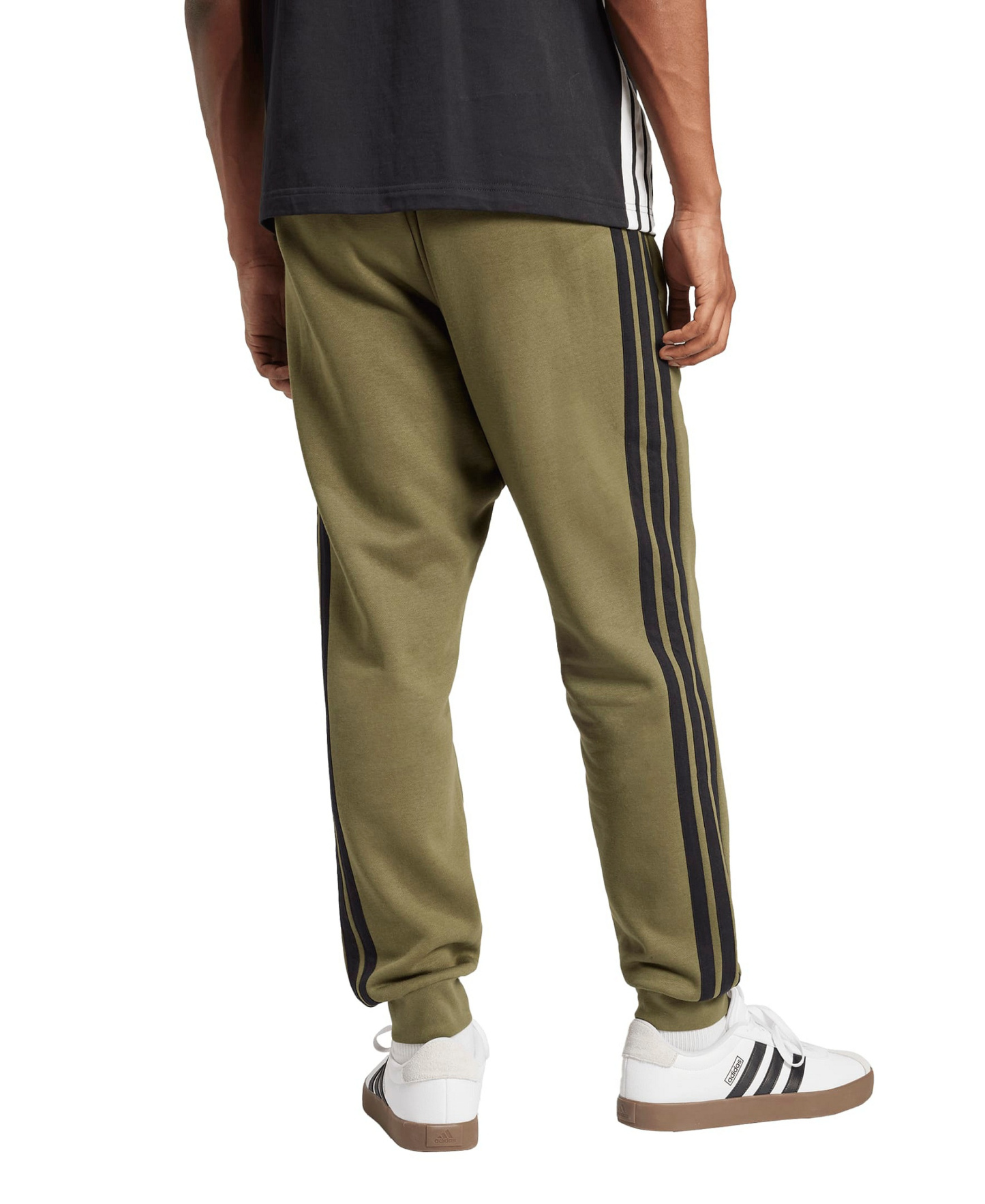 adidas Men's Essentials Three-Stripes Regular-Fit Fleece Joggers - Olive Strata/Black