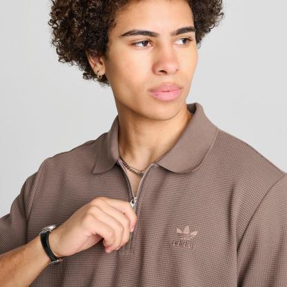 Men's adidas Originals Trefoil Essentials Waffle Polo Shirt - Earth Strata - view 5