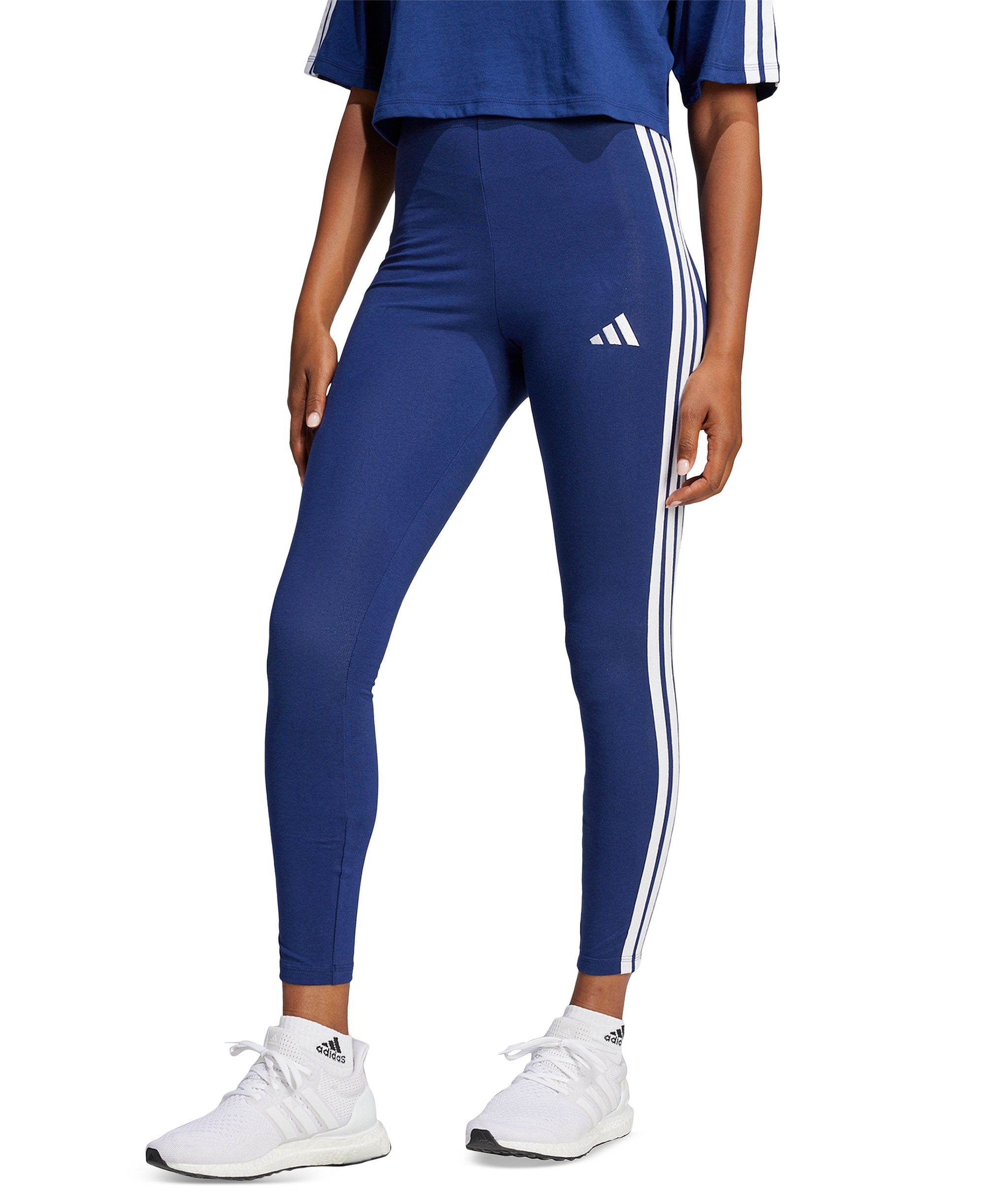 adidas Plus Size Essentials 3-Stripes Cotton Leggings - Dark Blue/white