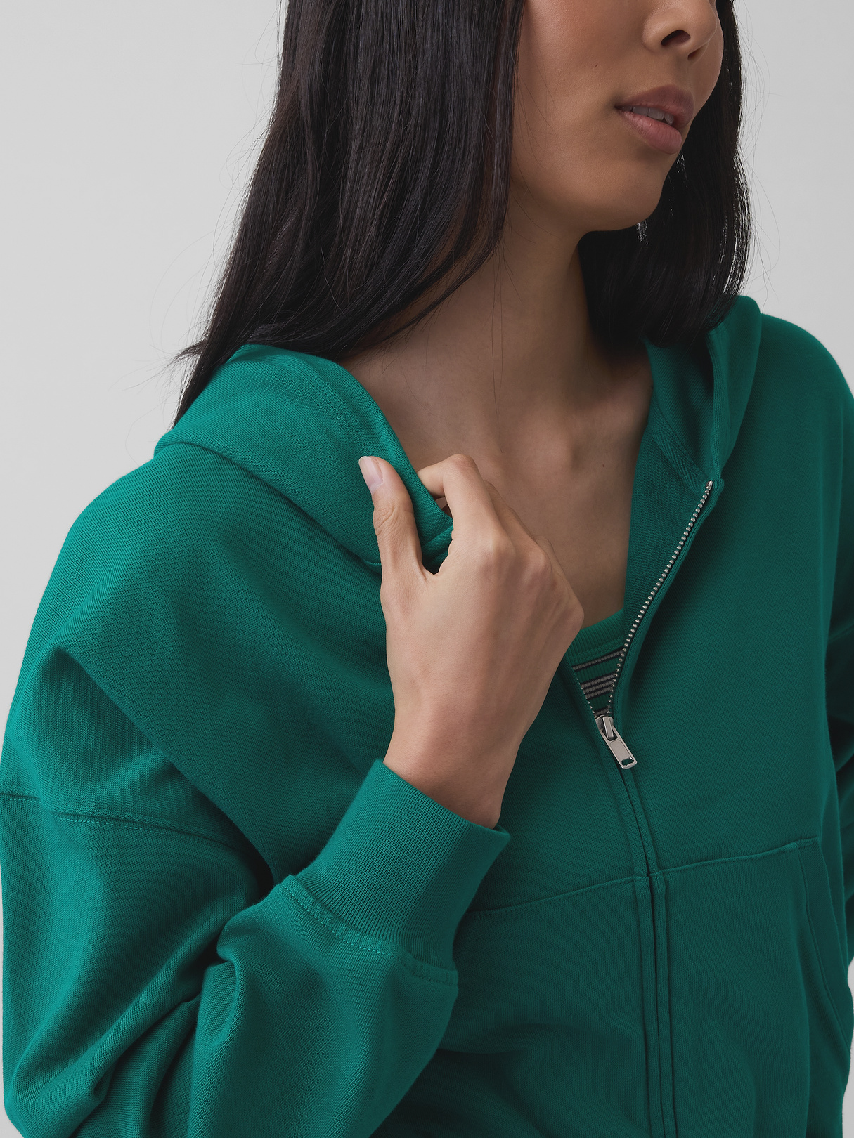 VintageSoft Terry Oversized Wedge Zip Hoodie - Baize green