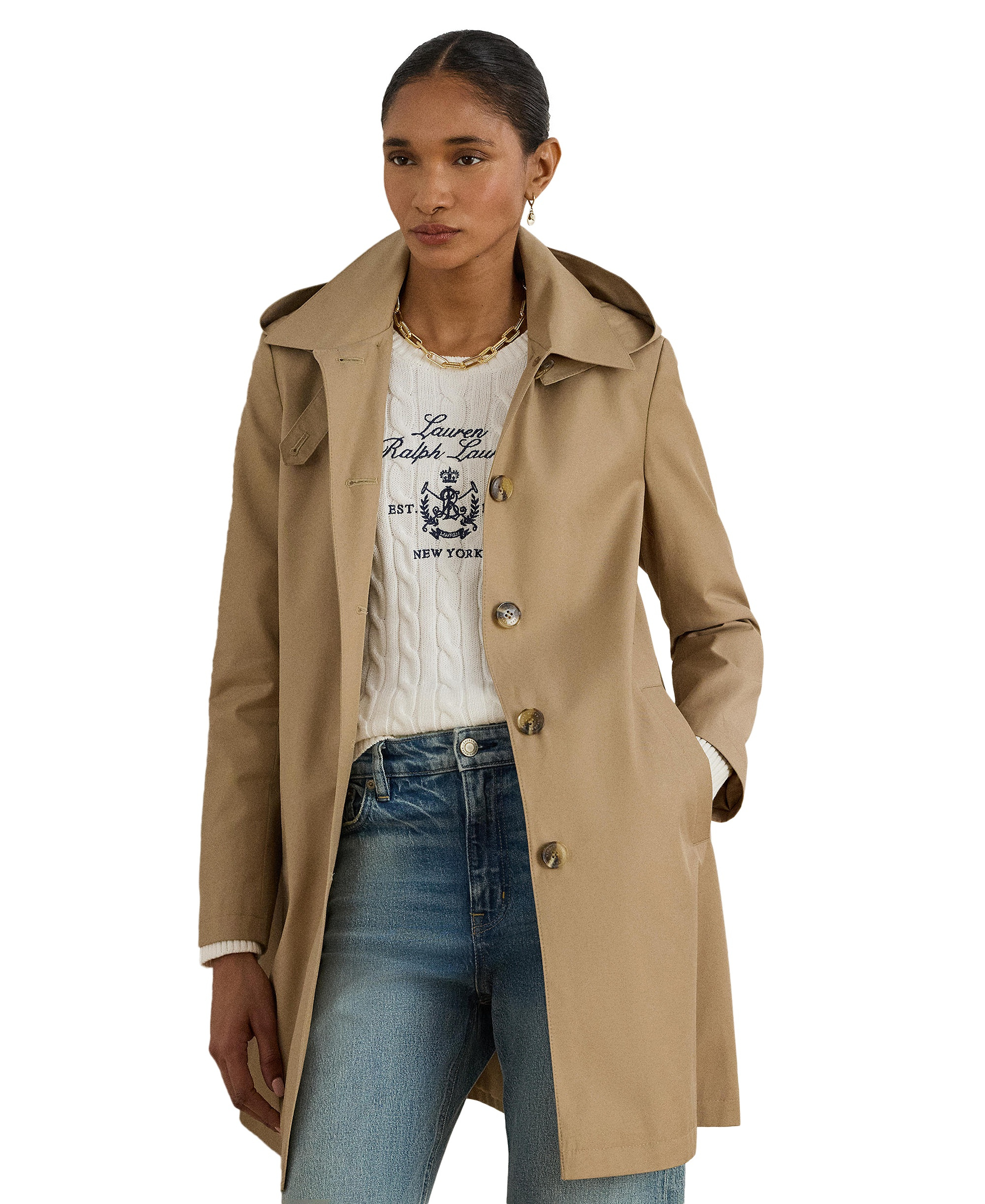 Lauren Ralph Lauren Women's Hooded Water-Resistant A-Line Raincoat, Created for Macy's - Sand