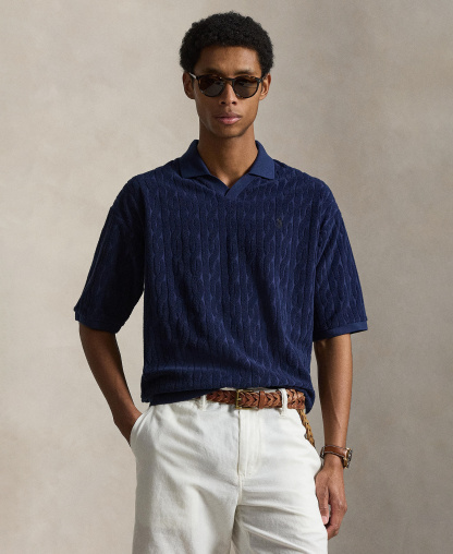 Polo Ralph Lauren Men's Classic-Fit Cable-Knit Terry Polo Shirt - Newport Navy