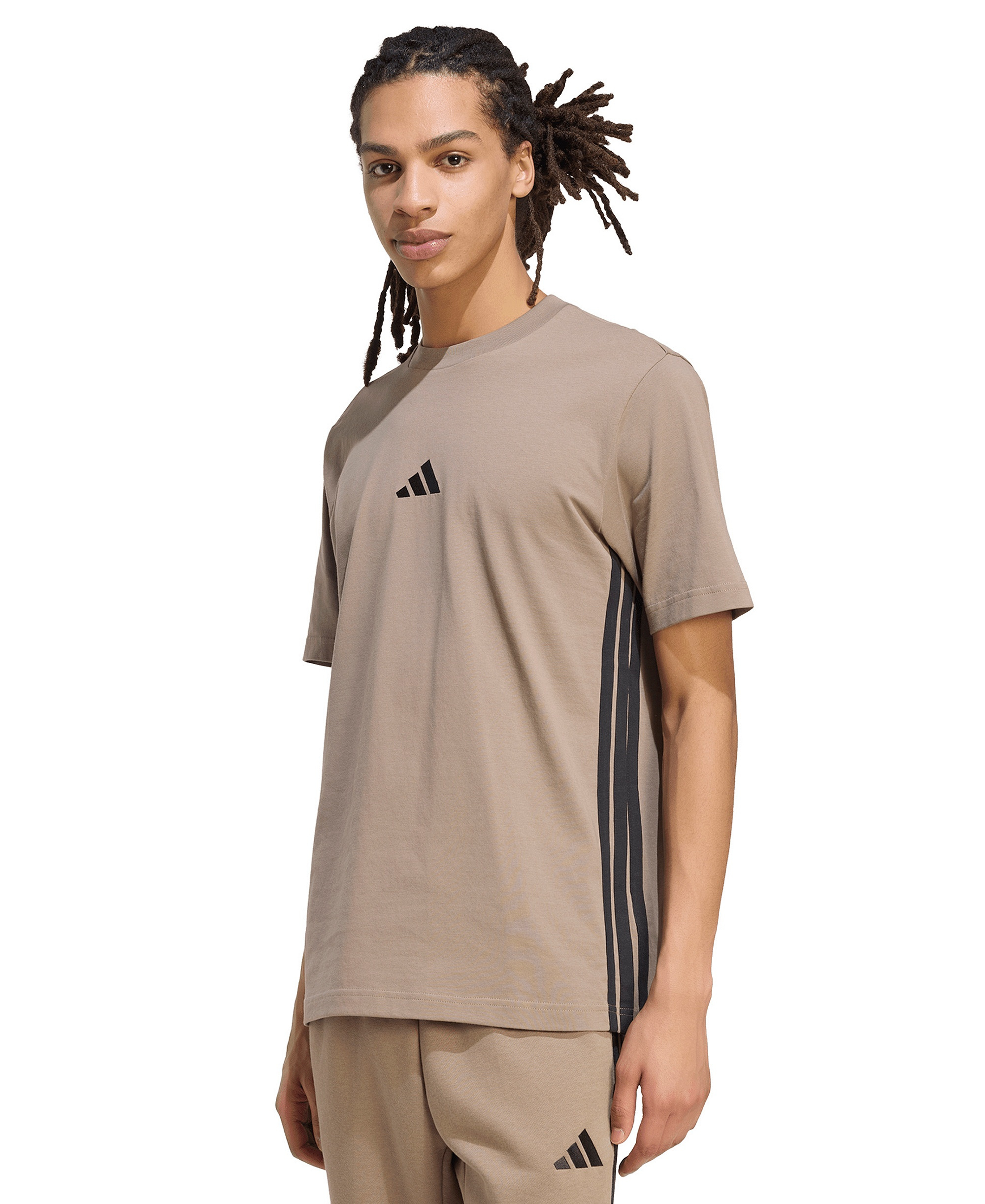adidas Men's Essential 3-Stripes Single Jersey T-Shirt - Khasix/Black