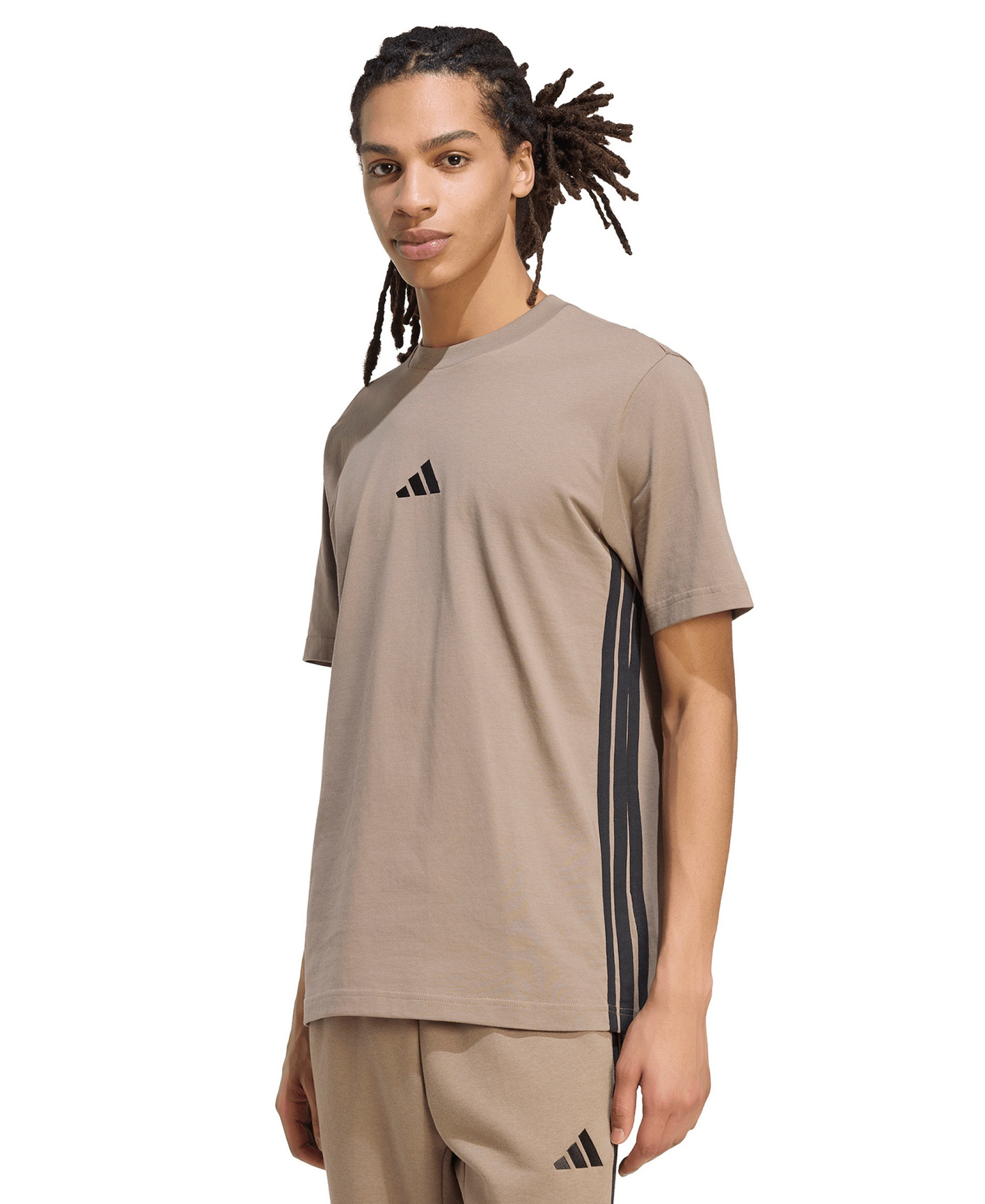 adidas Men's Essential 3-Stripes Single Jersey T-Shirt - Khasix/Black