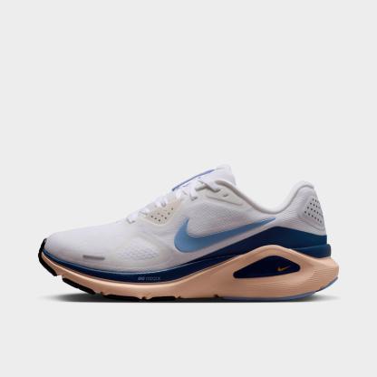 Women's Nithtke Structure 26 Running Shoes - White/Mystic Navy/Sundial/Aluminum - Left shoe facing left. Outside of the shoe.
