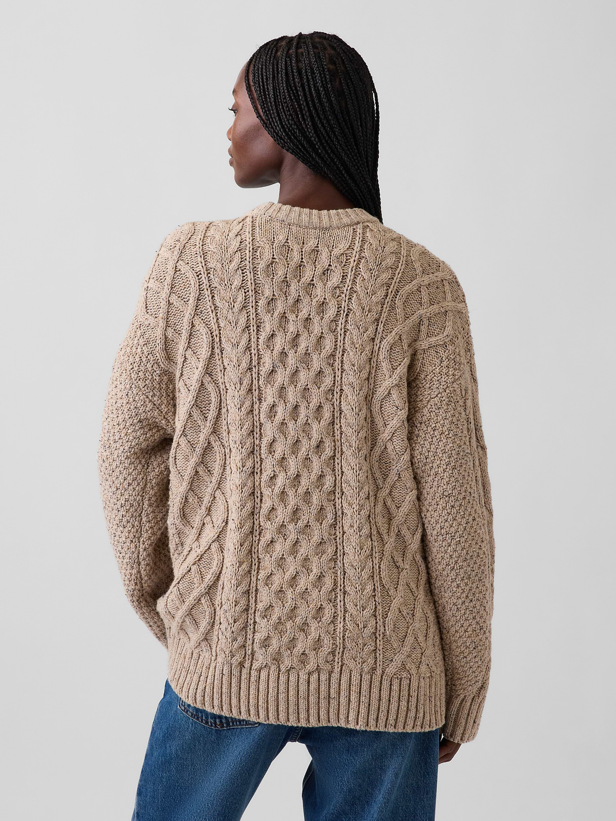 100% Cotton Cable-Knit Oversized Sweater - Cobblestone beige